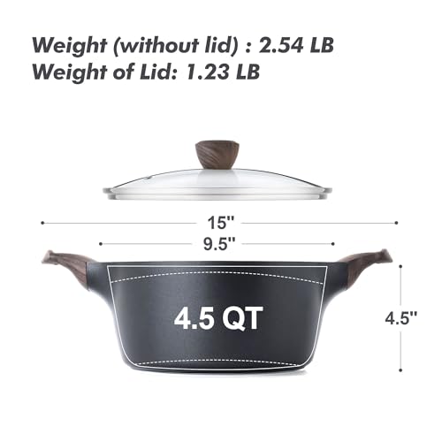 Nonstick Pot Stock Pot with Lid (4.5 Quarts / Classic Black)