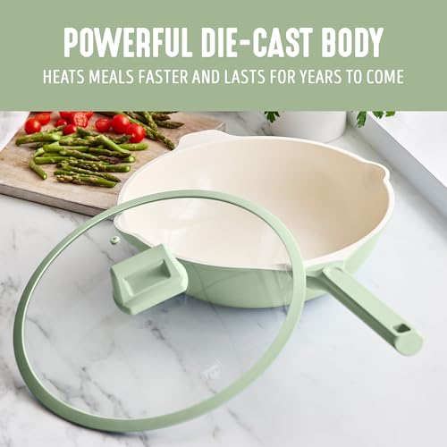 Nonstick 12” 5QT (12" Deep Skillet with Lid / Sage Green)