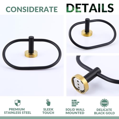 Hand Towel Holder for Bathroom Sink (Black & Gold)