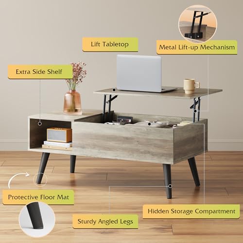 Lift Top Coffee Table with Hidden Storage (Aged Greige / 39")