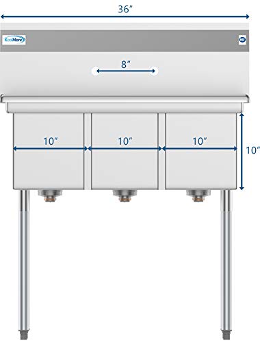 36" 3 Compartment Stainless Steel Triple Bowl NSF Commercial Kitchen Sink (Without Drainboard)