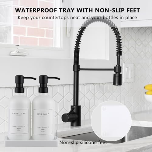 Thick Glass Soap Dispenser (White Bottle/Black Pump + Tray + Funnel)