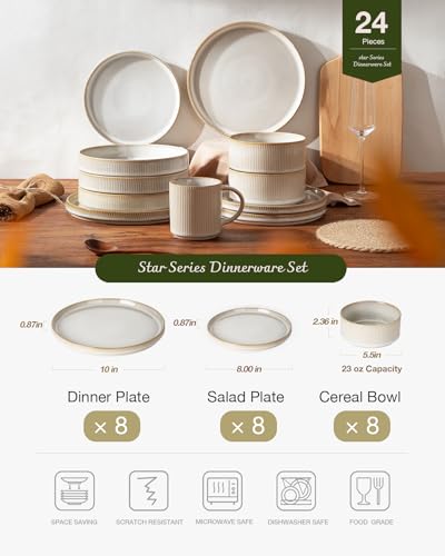 Star Stoneware Dinnerware Sets for 8 (Cappuccino White)