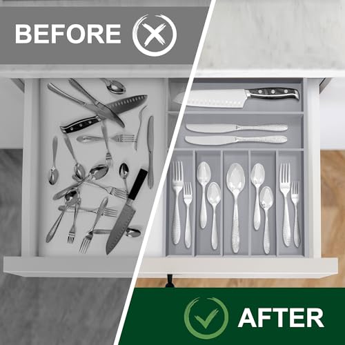 Utensil Organizer 13'' Silverware Drawer Organizer Cutlery Kitchen Bamboo