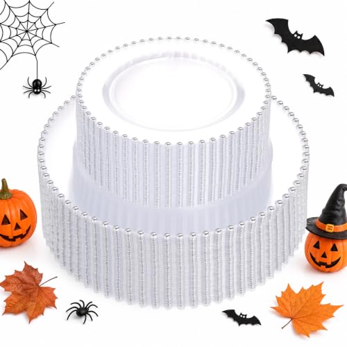 100PCS Clear Plastic Plates with Silver Beads for Bridal Showers (Silver and Clear Plastic Plates / 100PCS)
