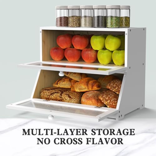 Bread Box for Kitchen Countertop (White-2 / 2‑tier)