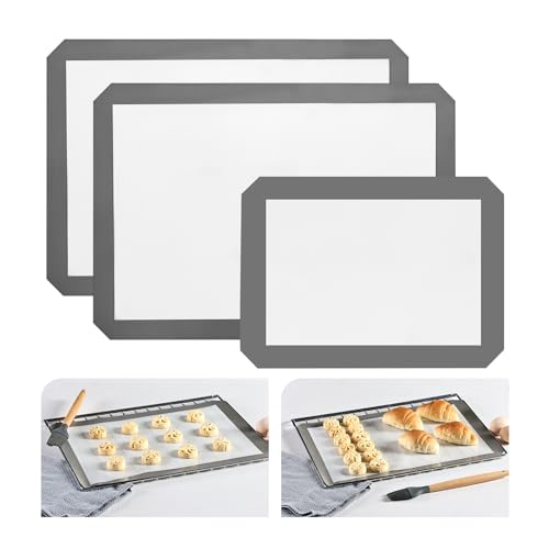 Silicone Baking Mat Set of 3 (2 Half Sheet + 1 Quarter Sheet / Light Gray)