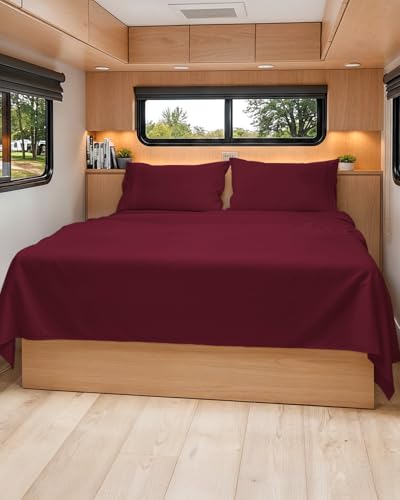Short Queen Size 4 Piece Bed Sheet Set (25 - Burgundy / Short Queen)