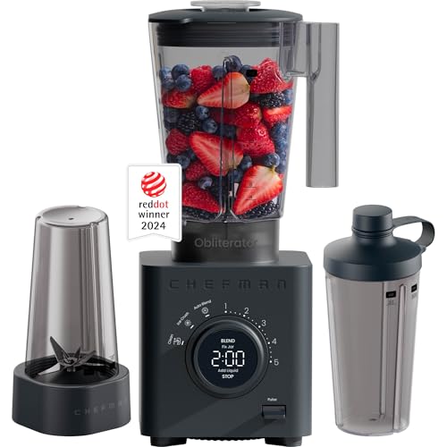 Obliterator 48 oz Countertop Blender for Smoothies (MIDNIGHT / Power Blender + 2 Travel Jars)