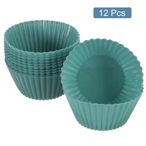 12Pcs Silicone Cupcake Liners (Dark Green / 2.8")