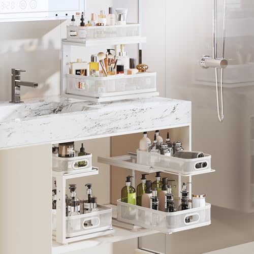 2 Pack Under Sink Organizer With Next (White / 2 Pack-15.5"Dx12.4"-16.5"H)