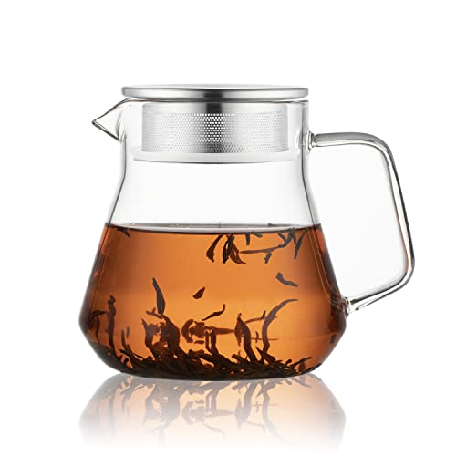 One Touch Glass Teapot with Stainless Steel Filter Lid (20oz(600ml))