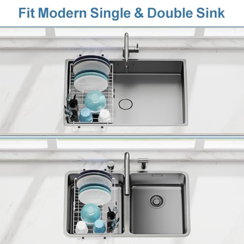 Dish Drying Rack Over the Sink (Silver / For 14"-30"W Sinks | 12.8"W Rack)