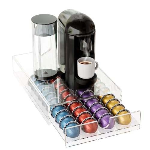 Acrylic Coffee Pod Organizer for Nespresso Vertuo Pod Holder 40 Pods Clear Vertuo Pod Storage Drawer (Clear)