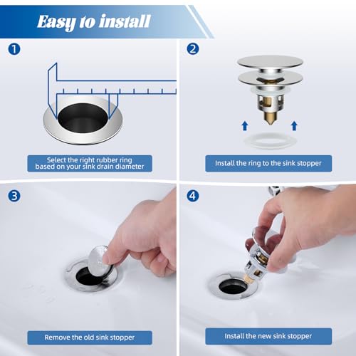 2 Pack All Metal Upgraded Bathroom Sink Stopper (Chrome)