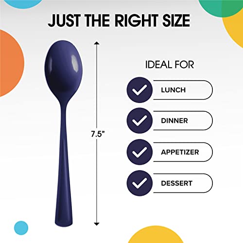 Party Solids Heavy Duty Plastic Cutlery (Navy / Spoons)