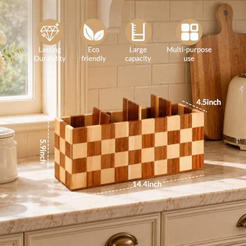 Large Kitchen Utensils Holder 4 Compartments with Checkered Design (Checkered / 4 Compartment)
