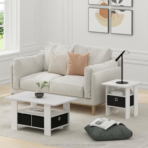 Andrey Small Modern Coffee Table with Storage Shelf (White/Black / 2 Bin)
