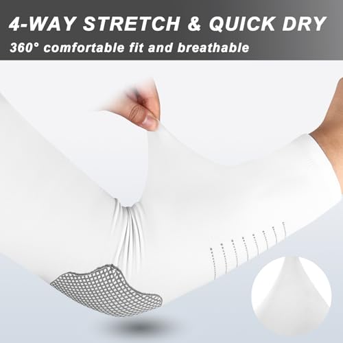 Cooling Arm Sleeves for Men Women (4 Pairs White (Stripe))