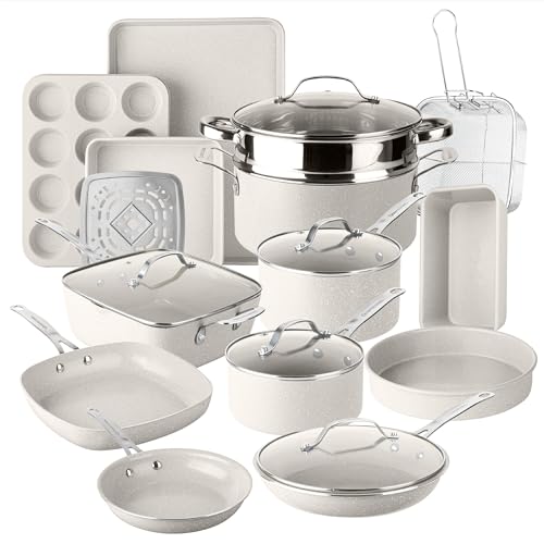 Ceraluxe 20Pc Pots and Pans Set Non Stick Ceramic Cookware Set (Beige Speckle)