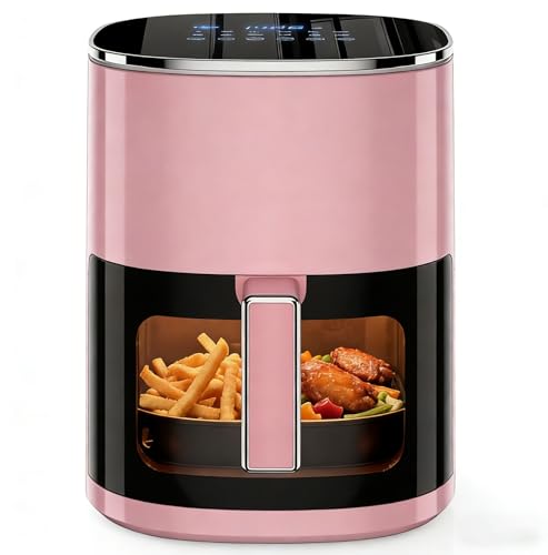 12-in-1 Air Fryer 6.34 Qt, Digital Preset Airfryer with Visible Window, Nonstick and Dishwasher-Safe Basket, Air Fry, Roast, Bake, Dehydrate, Fries, 1700W, Pink (Pink-6.34Qt / 6.34 Qt)