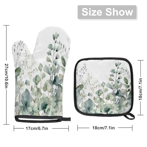 Sage Green Eucalyptus Oven Mitts and Pot Holders Sets (2 Count)