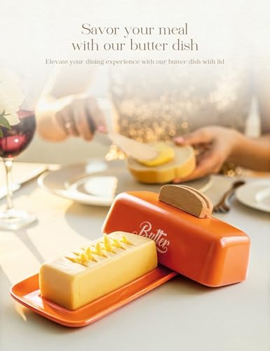 Butter Dish with Lid and Knife Butter Tray Holder for Counter Orange (Orange)