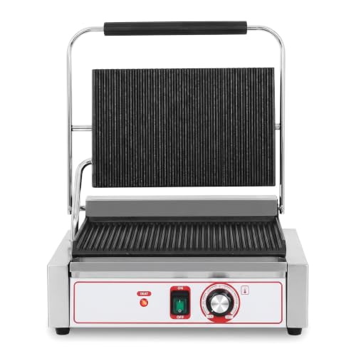 Commercial Panini Grill Flat Press Sandwich Maker Industrial Panini Machine Single Grill Big (Standard Grooved Top And Bottom)