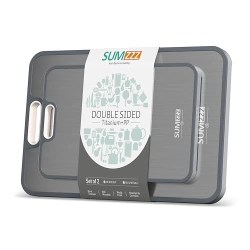 Titanium Cutting Board Double Sided Food Grade (Silver / Set of 2 (15.5" x 10.5", 12" x 8.5"))