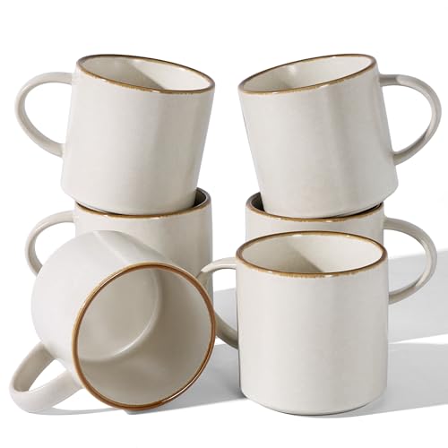 Coffee Mugs Set of 6 (Matte Beige White with Brown Rim / 6pcs)