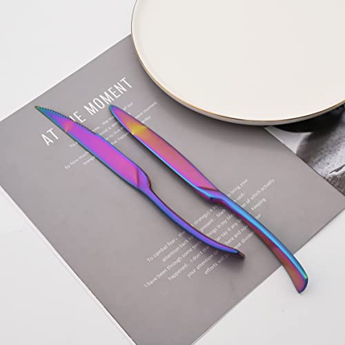 Luxury 18 10 Stainless Steel Matte Rainbow Colorful Cutlery Flatware Set (4 / Rainbow)