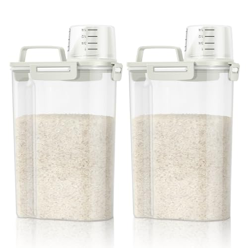 Rice Container Cereal Storage Container 2 Pack 5 Lbs (Beige 3+3Qt)