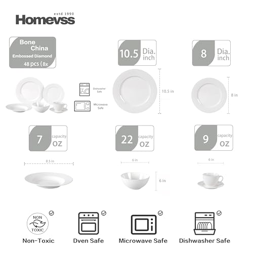 HomeVss New Bone China Dinnerware Set (Diamond / Service for 8 - 48pc Set)