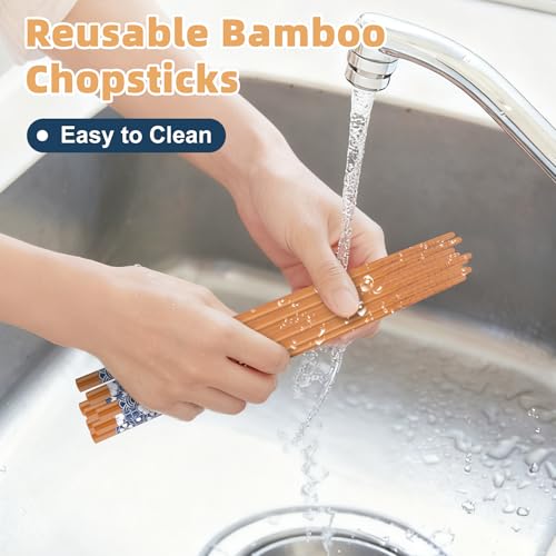 10 Pairs Reusable Bamboo Chopsticks Japanese Style Chop Sticks Set (Classic Japanese style 1)
