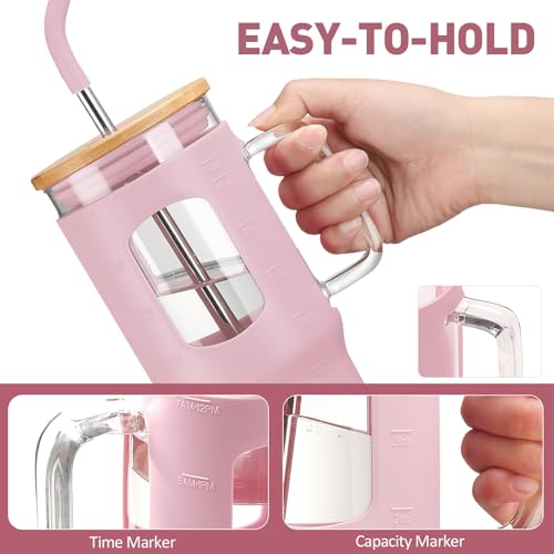 Glass Tumbler with Straw and Lid (Pink / 32 Ounces)