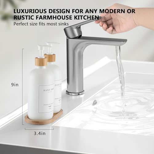White Glass Soap Dispenser (White Bottle + 14 Labels + Funnel + Tray)