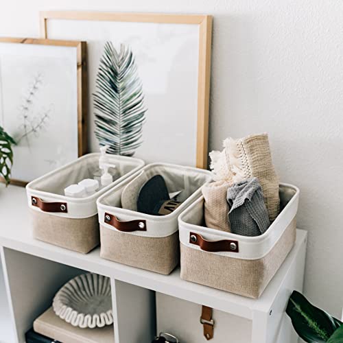 12x8in Canvas Storage Baskets (Beige / Off-White / Small - 3pc)