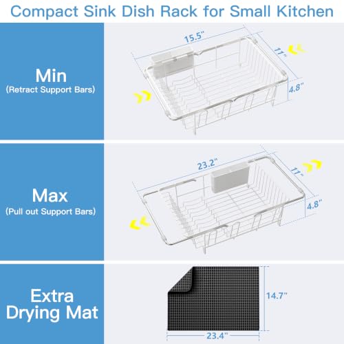 White Dish Drying Rack in Sink with Mat (White / For 12"-30"w Sink, with Mat)