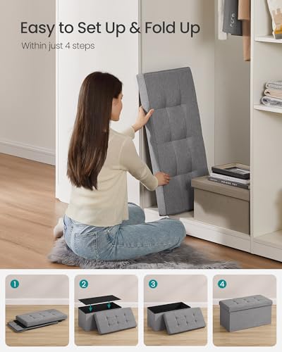 30 Inches Folding Storage Ottoman Bench (Light Gray / 15"D x 30"W x 15"H (without Flipping Lid))