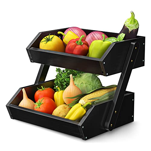 2 Tier Fruit Basket for Kitchen Counter (Black / 2-Tier)