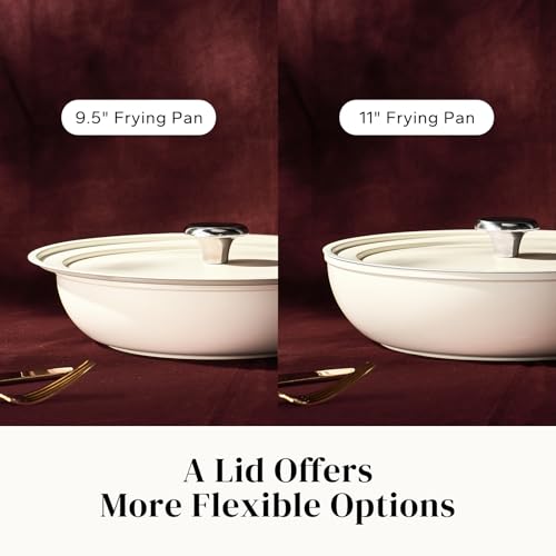 Ceramic Non Stick Frying Pans Set Nonstick Skillets 8 (Beige / 8/9.5/11" with Lid)