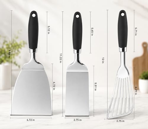 3 Piece Metal Spatula Set (Black-Metal Spatula 3 Pack)
