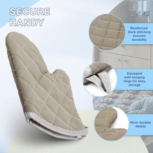 Grey 9" Quilted Oven Mitts 1 Pair Heat Resistant Kitchen (Gray / 9 Inch)