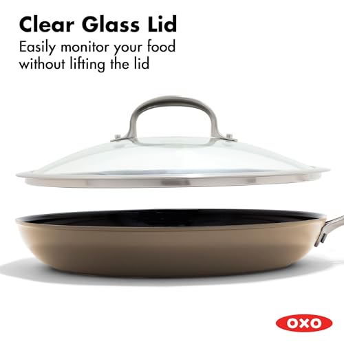 Enhanced 12” Nonstick Frying Pan Skillet with Lid (12" Frying Pan Skillet with Lid / Biscuit Brown)