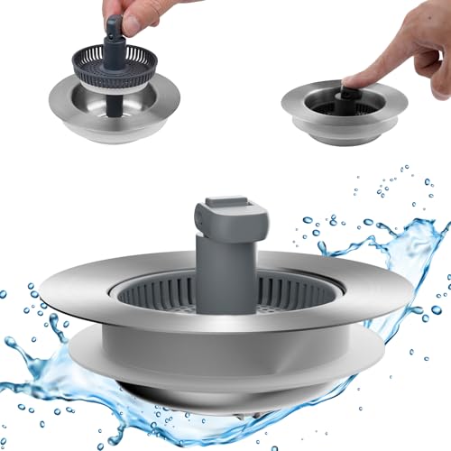 Upgraded 3 in 1 Kitchen Sink Drain Strainer and Stopper Combo (Stainless Steel with 1 Strainer)