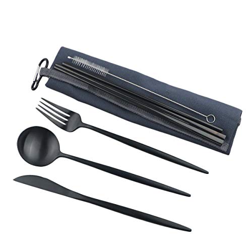 Reusable Travel Utensils (Blue Pouch / Black)