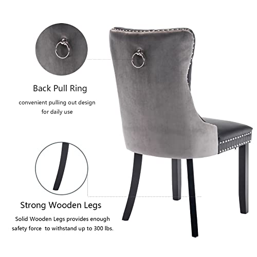 Grey Velvet and Black PU Upholstered Dining Chairs Set of 6 (Black 3)