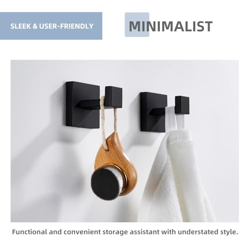 Matte Black Towel Hooks for Bathroom (2 Pack / Matte Black)