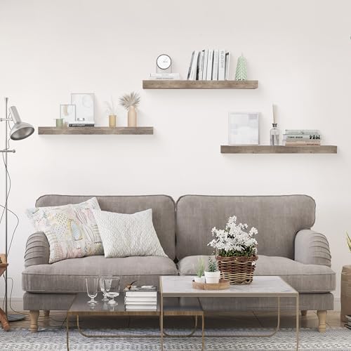 Floating Shelves for Grey Wood Shelf for Bedroom (Grey / 36"-3pack)