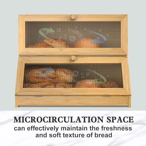 Bread Box for Kitchen Countertop (Bamboo Color / 2‑tier)